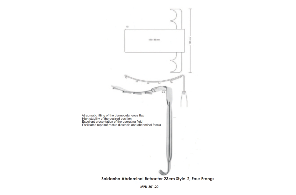 Saldanha Abdominal Retractor 23cm Style-2, Four Prongs