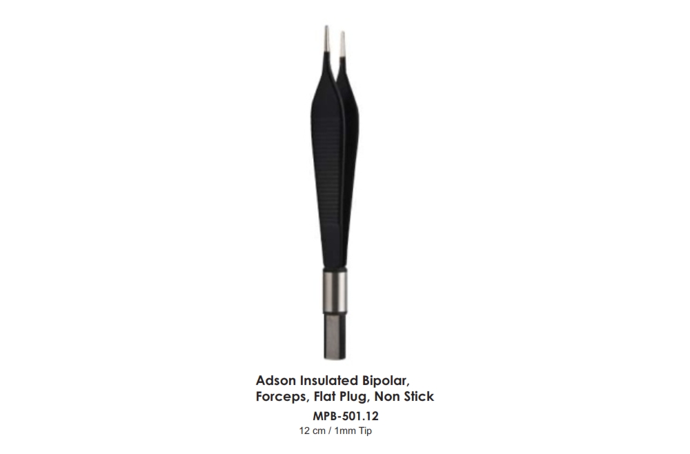 Adson Insulated Bipolar,  Forceps, Flat Plug, Non Stick