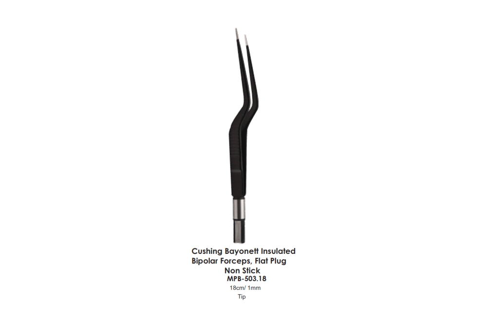 Cushing Bayonett Insulated  Bipolar Forceps, Flat Plug   Non Stick