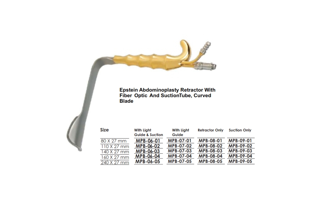 Epstein Abdominoplasty Retractor With   Fiber Optic And Suction Tube, Curved   Blade