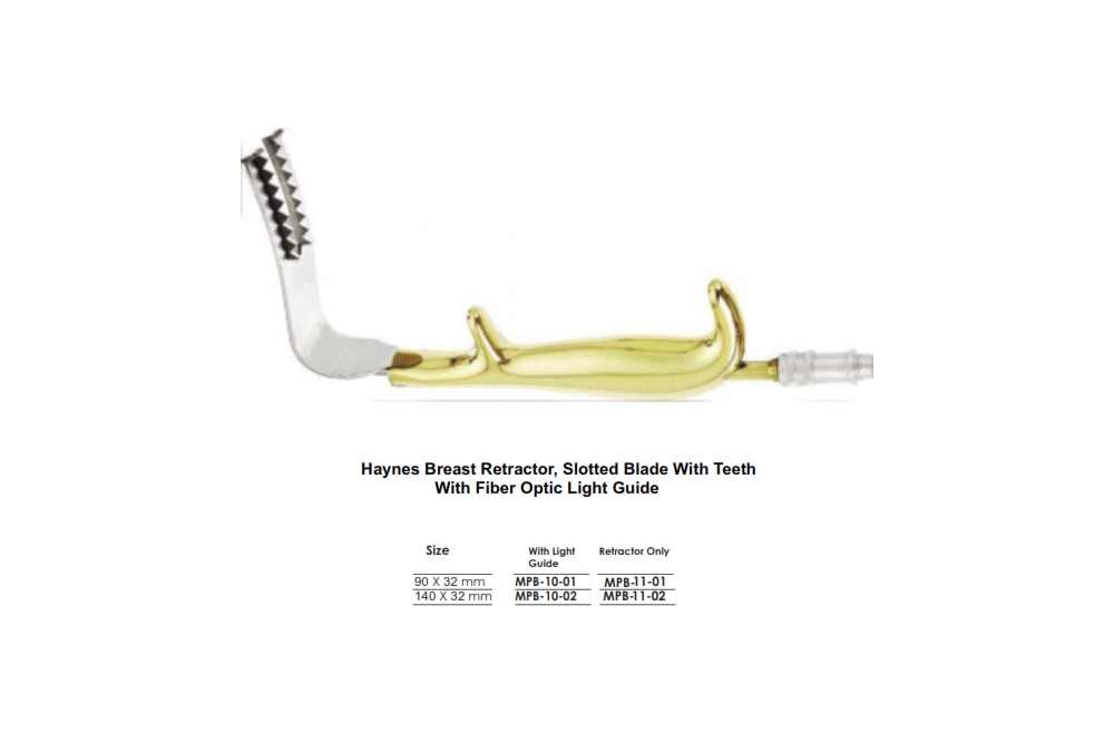 Haynes Breast Retractor, Slotted Blade With Teeth With Fiber Optic Light Guide