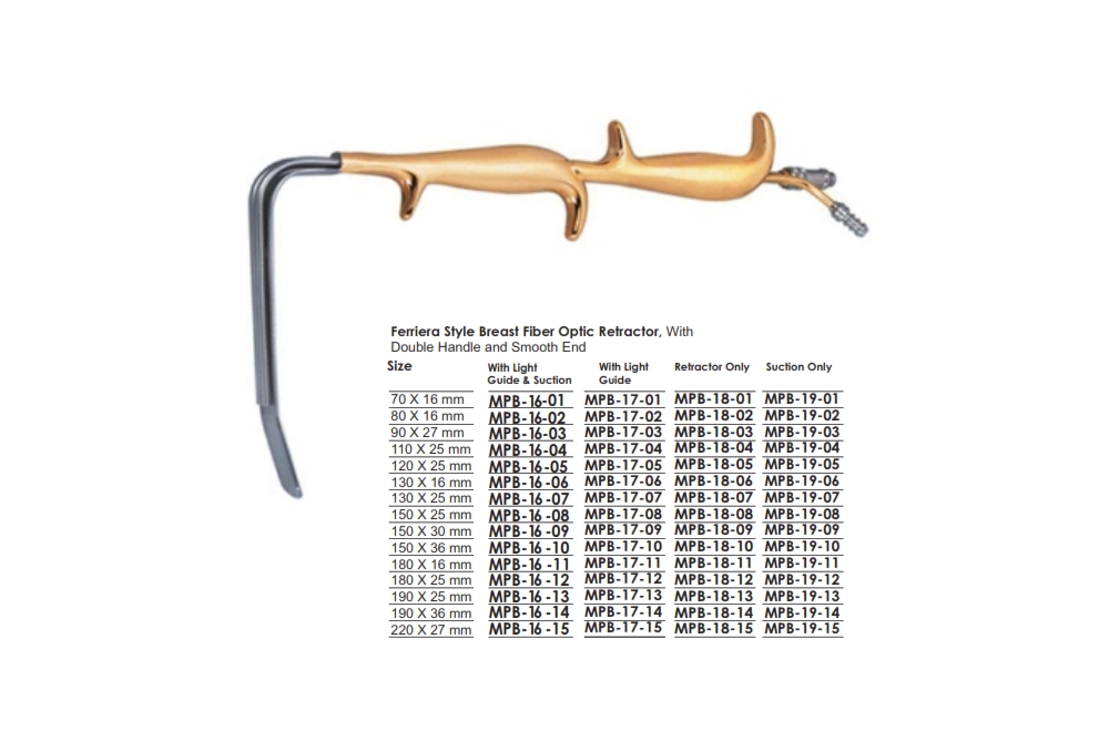 Ferriera Style Breast Fiber Optic Retractor, With  Double Handle and Smooth End