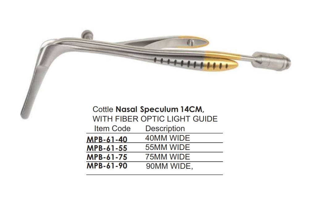 Cottle Nasal Speculum 14CM, WITH FIBER OPTIC LIGHT GUIDE