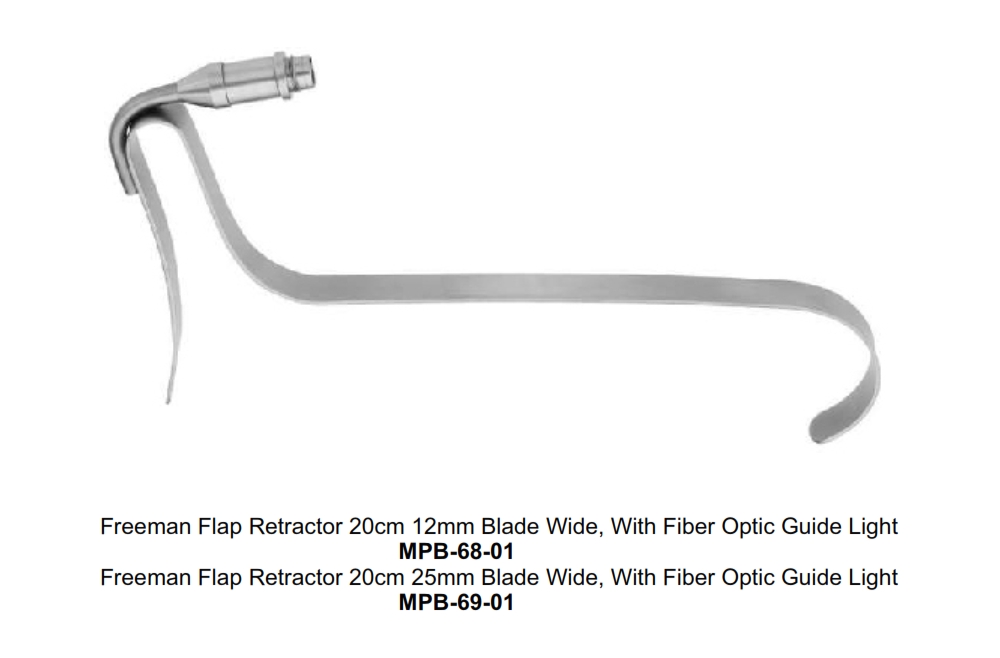 Freeman Flap Retractor 20cm 12mm Blade Wide, With Fiber Optic Guide Light
