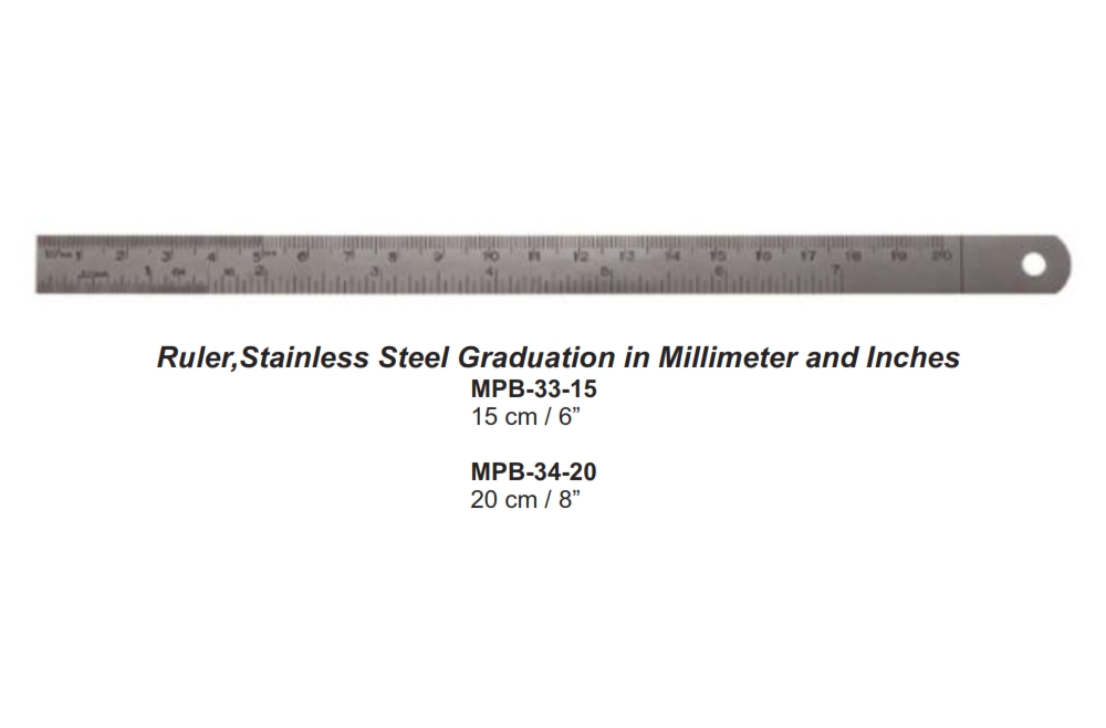 Ruler,Stainless Steel Graduation in Millimeter and Inches